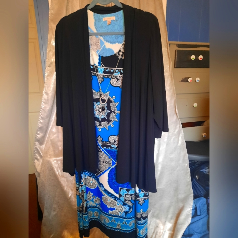 Dress Barn Dress with attached cardigan and necklace! Plus size